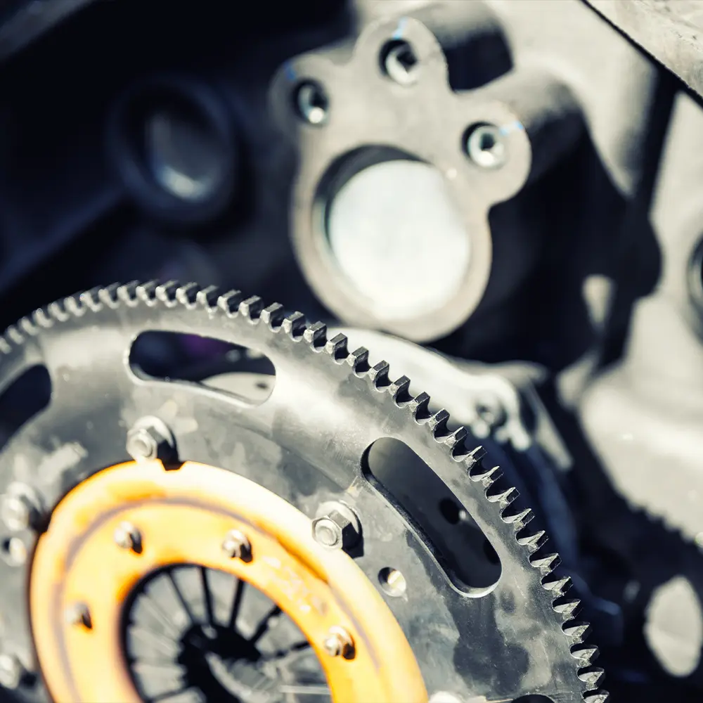 Flywheel up close during vehicle servicing